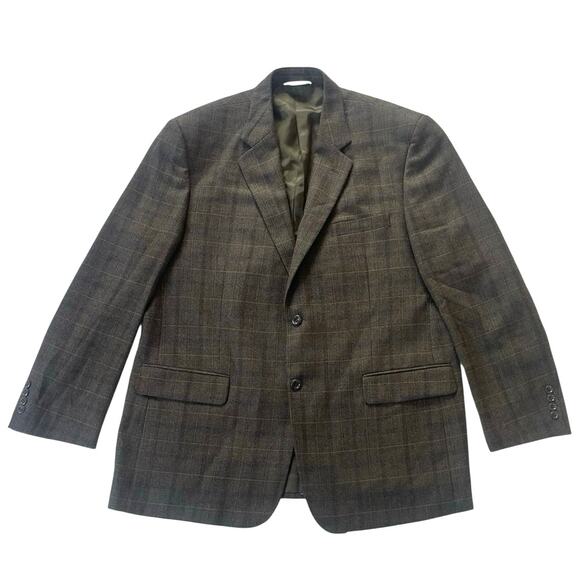 Joseph & Feiss 100% Lambswool Two-Button Checked Plaid Blazer Size 46R Academia - Picture 1 of 12